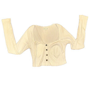WHITE LONG SLEEVE BUTTON UP CROP TOP